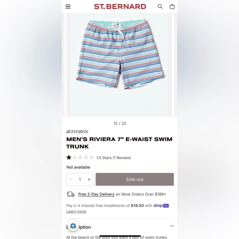 Bonobos 7-Inch E-Waist Swim Trunks Sz: M Striped shorts